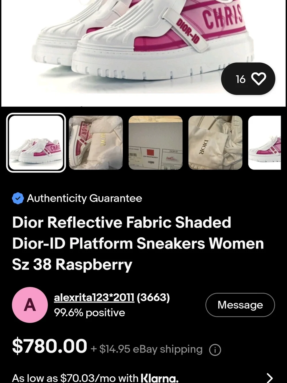 Dior Men's White Sneakers with Pink Logo Script